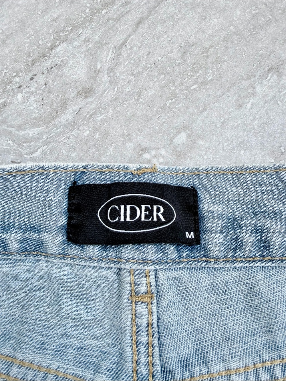 Cider Patchwork Distressed Straight Leg Jeans Light Wash High Rise Size M - Picture 8 of 12
